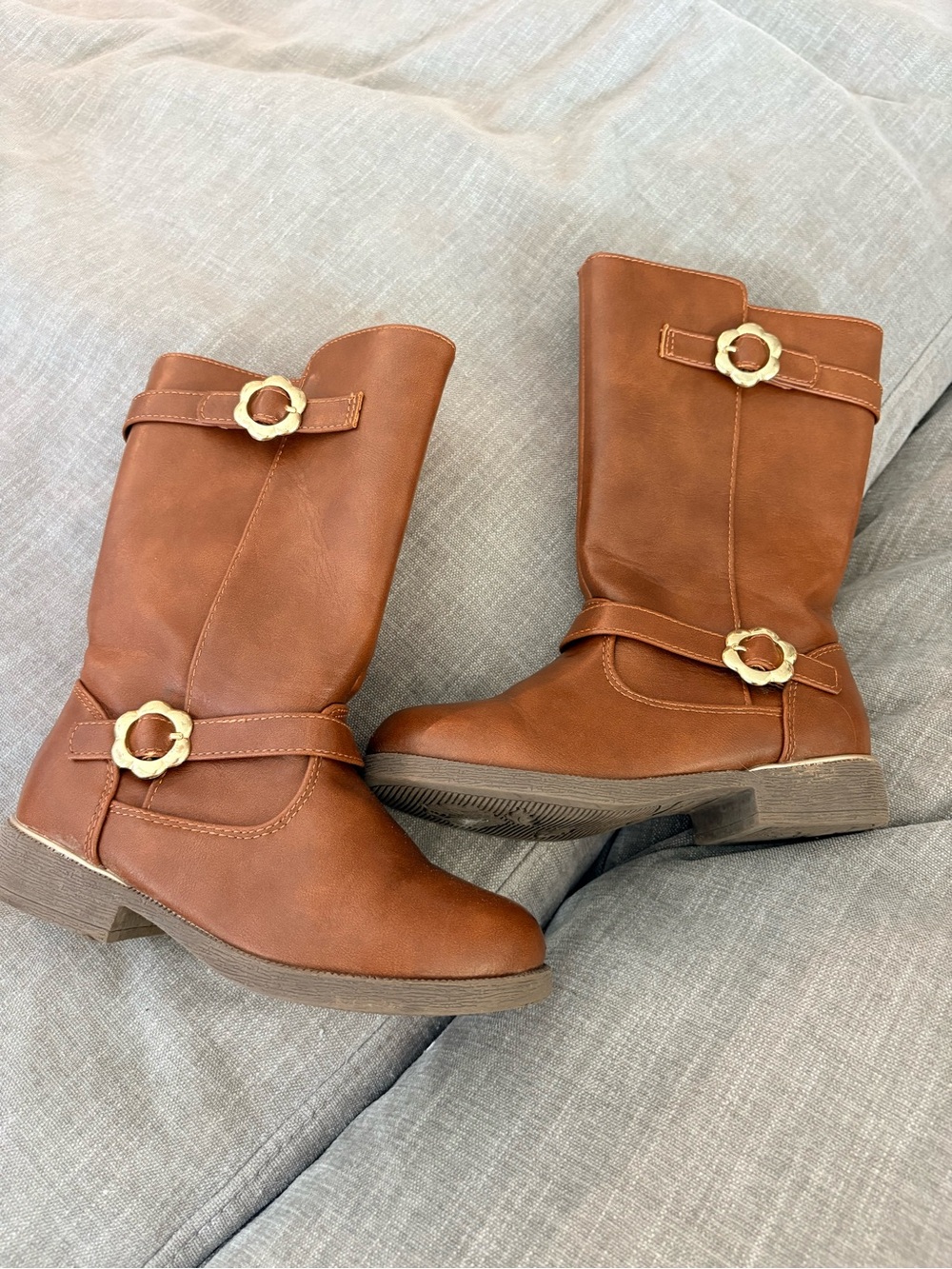 Self Esteem toddler Tan Mid-Calf Buckle Heeled Boots